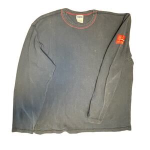 Old Navy Large Long Sleeve Blue Shirt with Red Patch on Left Arm 100% Cotton